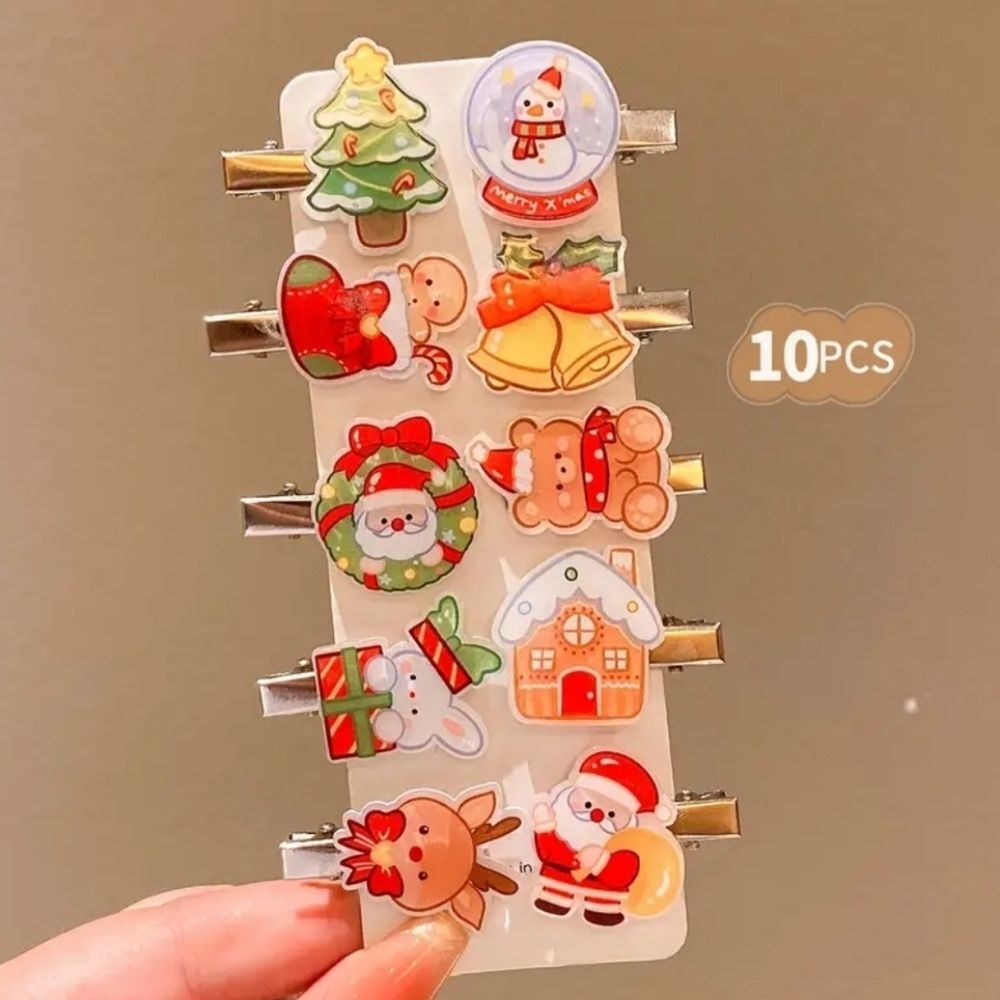 CHRISTMAS HAIR clips holiday season Santa Klaus snowman Stockings